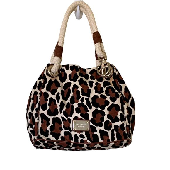 Michael Kors Handbags - Michael Kors Leopard Print Canvas Shoulder Bag Braided Rope Handle Purse